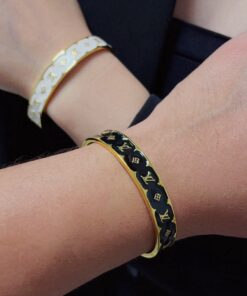 LV A貨白色琺瑯金邊手環經典Monogram雕刻款