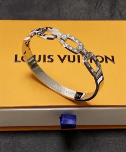 LV高仿銀色鏈節開口手鐲Monogram雕刻款