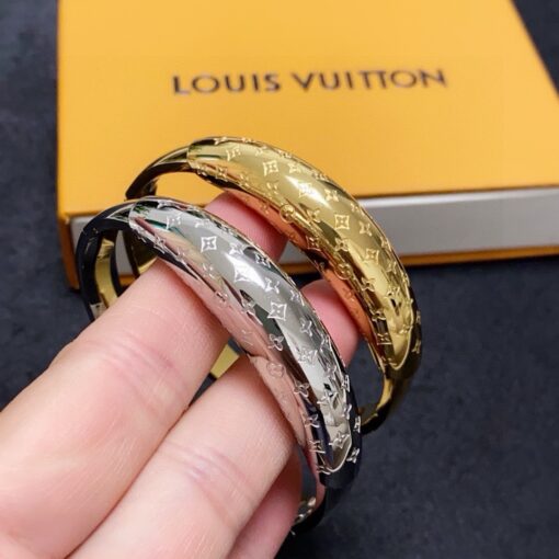 LV精品仿製拱形立體手鐲金銀雙色Monogram雕刻款