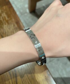 LV原單仿製銀色鑲鑽Monogram開口手鐲