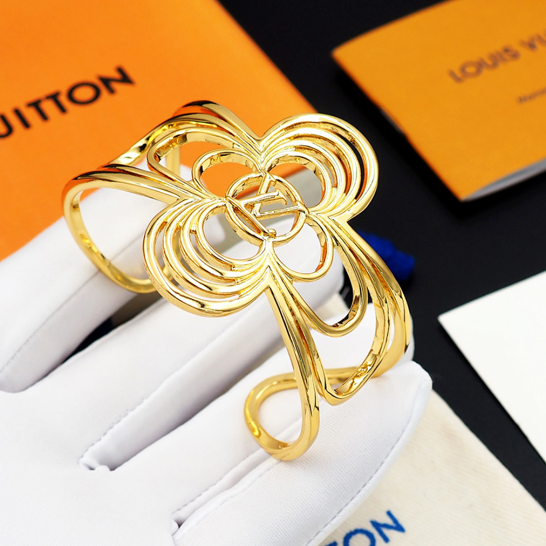 LV 原單花卉圖騰開口手鐲 金色銀色情侶款 時尚精品飾品｜歐美奢侈品精品推薦