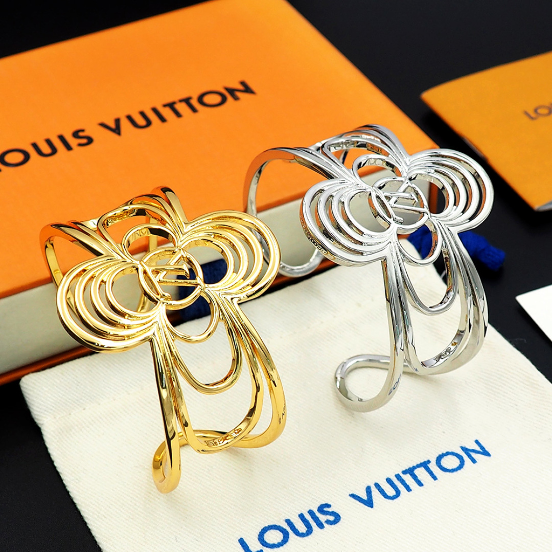LV 原單花卉圖騰開口手鐲 金色銀色情侶款 時尚精品飾品｜歐美奢侈品精品推薦