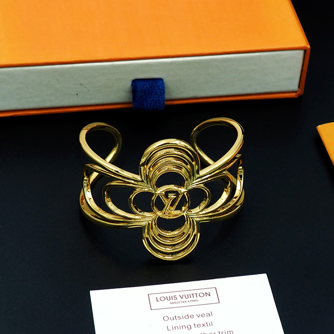 LV 原單花卉圖騰開口手鐲 金色銀色情侶款 時尚精品飾品｜歐美奢侈品精品推薦