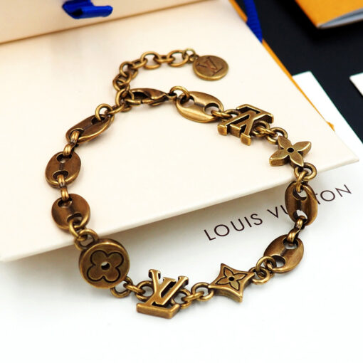 LV復古銅色手鍊 高仿經典Monogram花紋鏈條飾品
