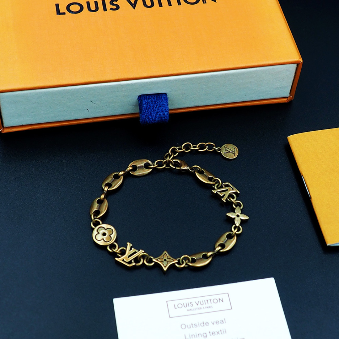 LV復古銅色手鍊 高仿經典Monogram花紋鏈條飾品｜歐美奢侈品精品推薦