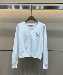 LV一比一白色V領亮片Logo針織開衫外套百搭款