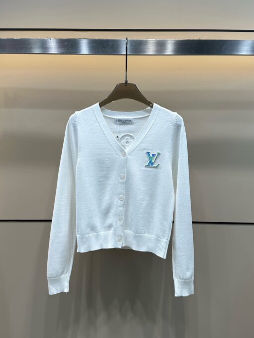 LV一比一白色V領亮片Logo針織開衫外套百搭款