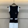 LV A貨女士針織洋裝黑白撞色V領修身無袖裙款｜歐美奢侈品精品推薦