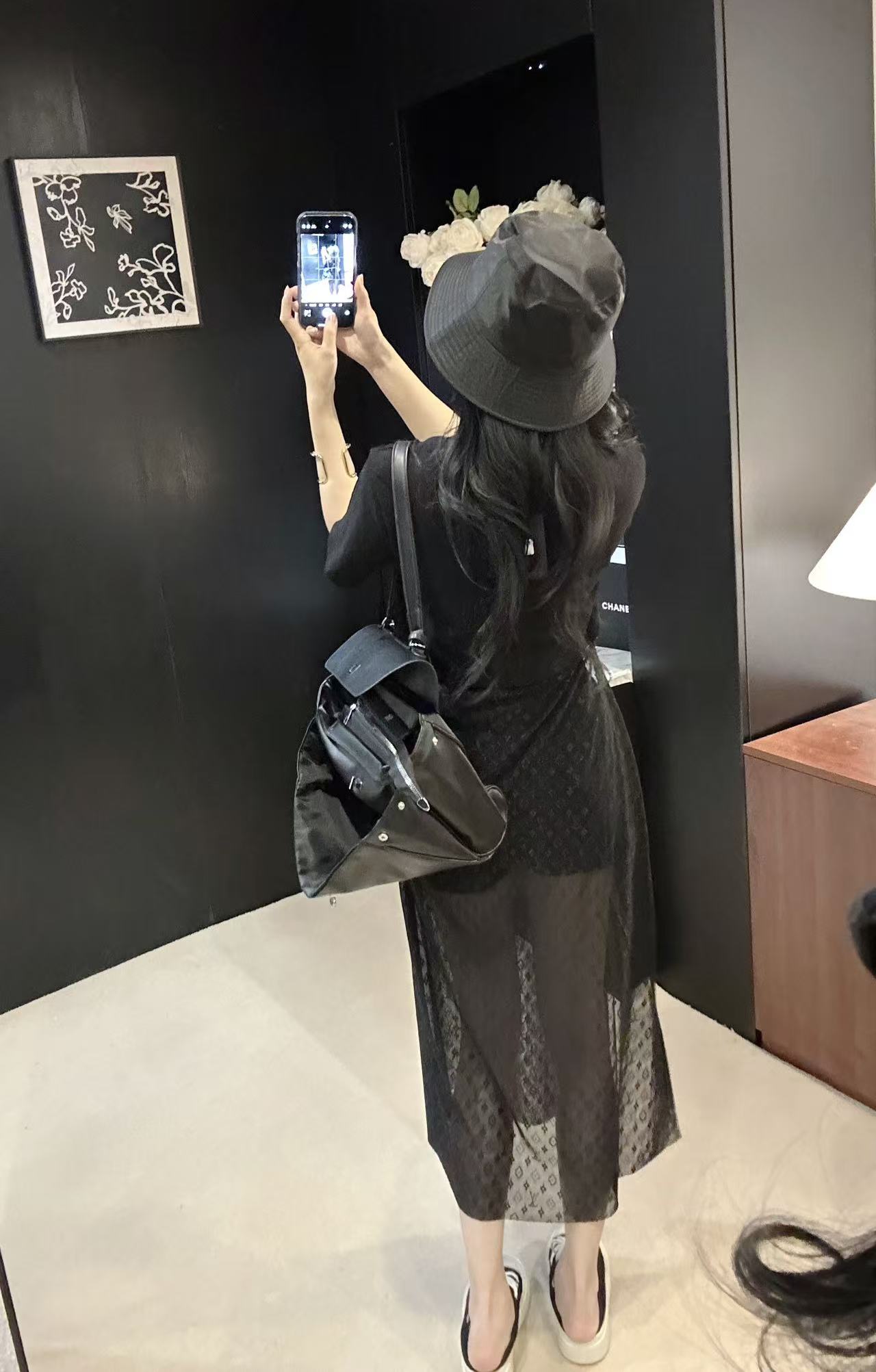 LV 一比一拼接網紗洋裝 黑色短袖Logo長裙款｜歐美奢侈品精品推薦