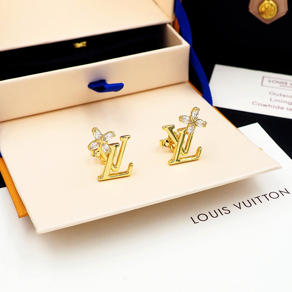 LV Logo鑲鑽花朵耳釘 銀色金色時尚百搭款｜歐美奢侈品精品推薦