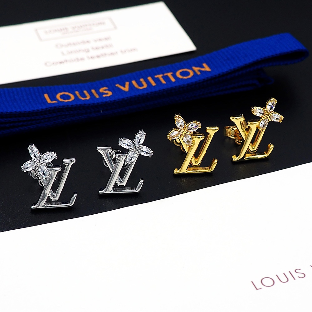 LV Logo鑲鑽花朵耳釘 銀色金色時尚百搭款｜歐美奢侈品精品推薦