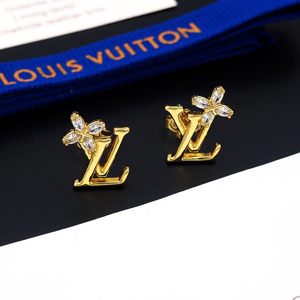 LV Logo鑲鑽花朵耳釘 銀色金色時尚百搭款｜歐美奢侈品精品推薦