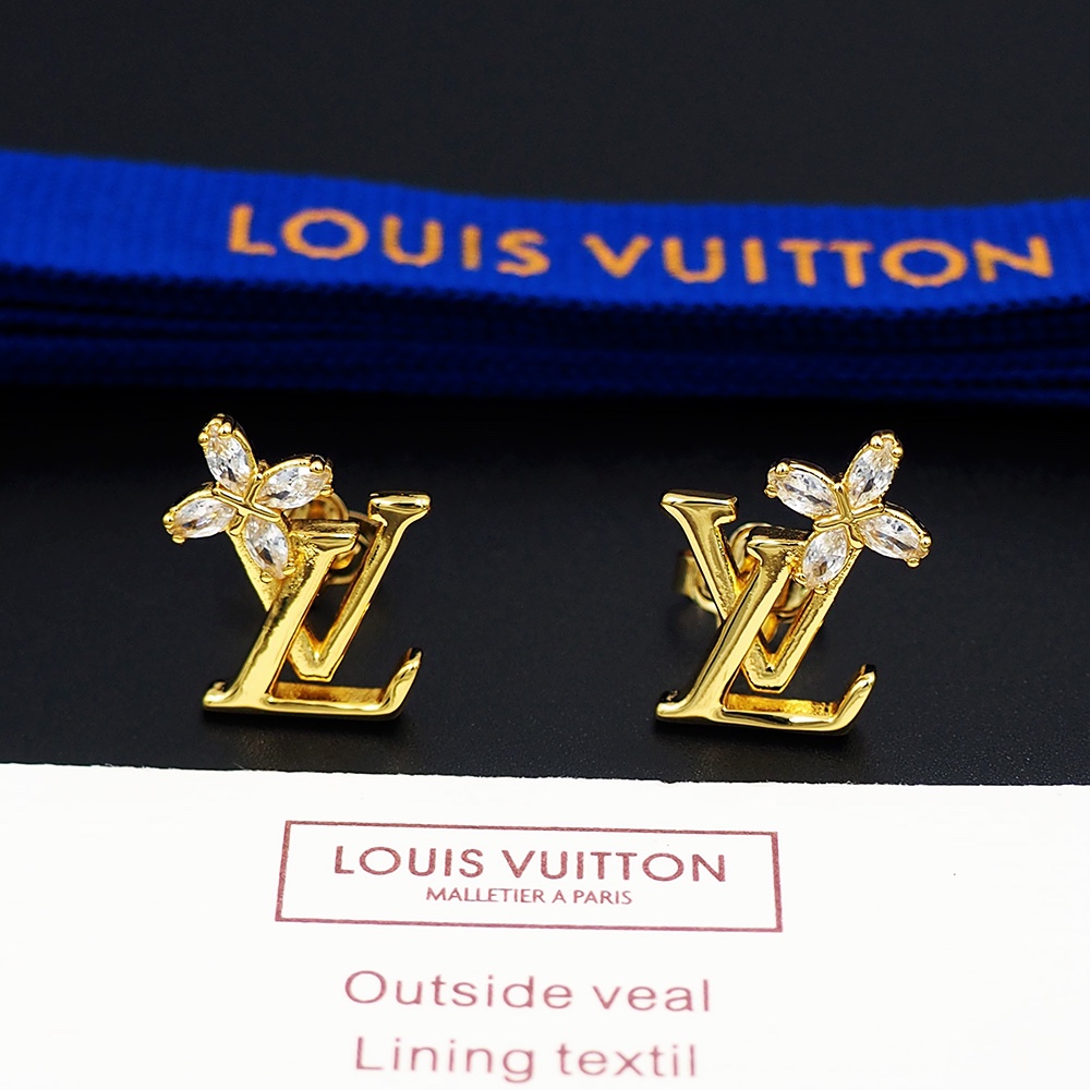 LV Logo鑲鑽花朵耳釘 銀色金色時尚百搭款｜歐美奢侈品精品推薦