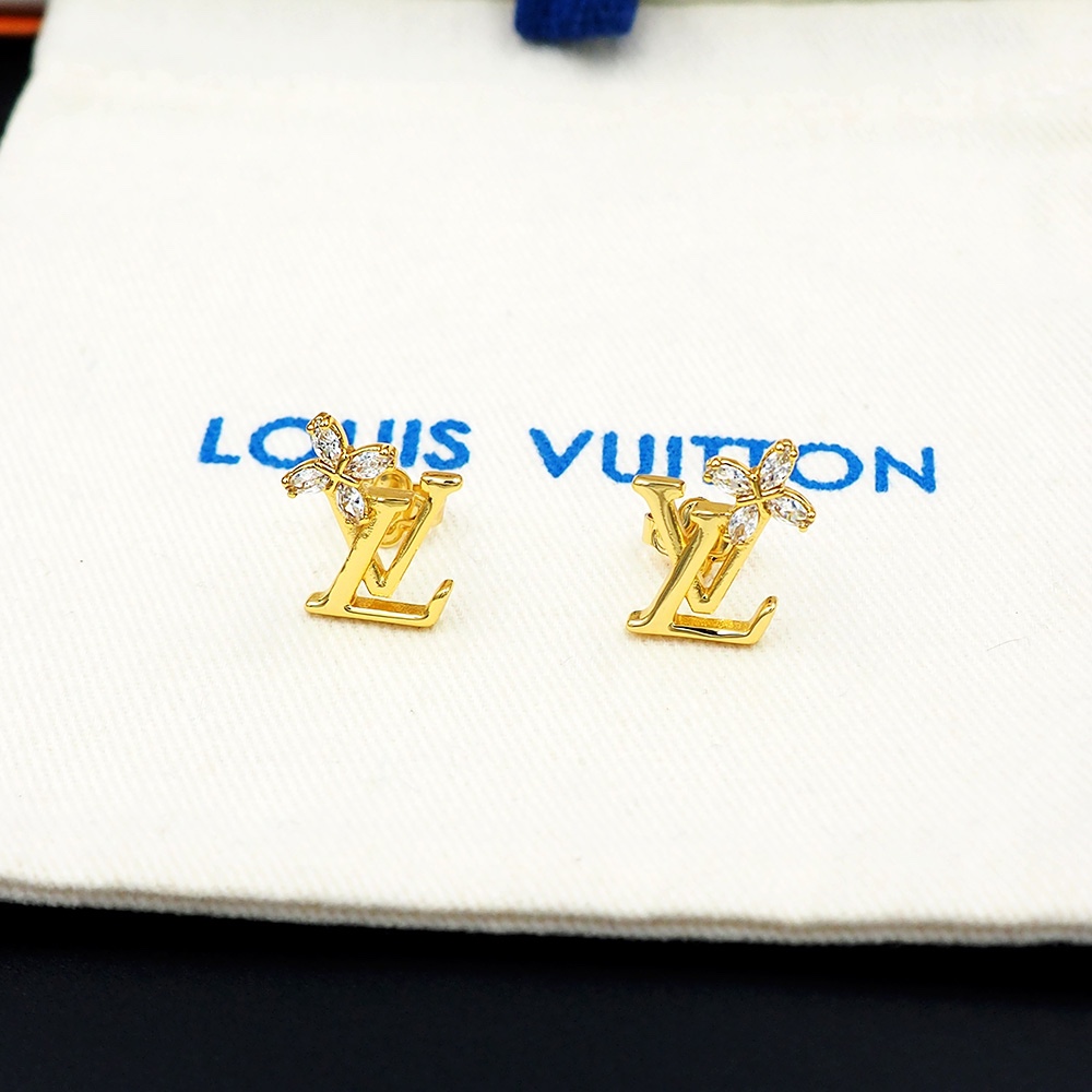 LV Logo鑲鑽花朵耳釘 銀色金色時尚百搭款｜歐美奢侈品精品推薦