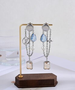 LV高仿女士藍晶珍珠多層鏈耳環 優雅靈動百搭造型