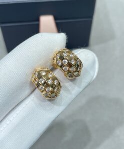 LV高仿女士幾何棋盤滿鑽耳環 金色貼耳設計氣質百搭