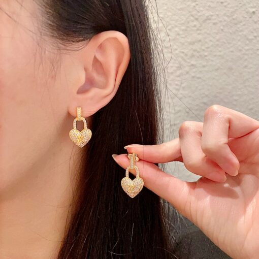 LVA貨女士耳環愛心鎖造型滿鑽設計奢華款