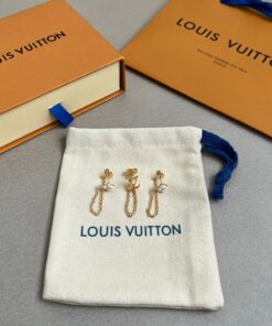 LV高仿女士耳環金色鏈條花卉珍珠吊墜優雅款