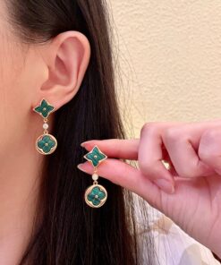 LV高仿綠色花瓣吊墜耳環金色邊框優雅百搭款