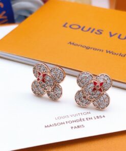 LV高仿Monogram花形鑽飾耳釘玫瑰金典雅款
