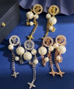 LV高仿珍珠垂墜耳環三色可選奢華優雅款