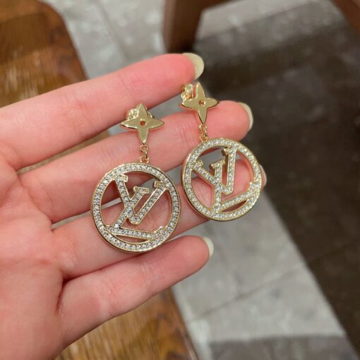 LV精品仿製金色圓牌垂墜耳環