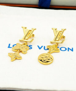 LV原單仿製金色Logo多元素吊墜耳環