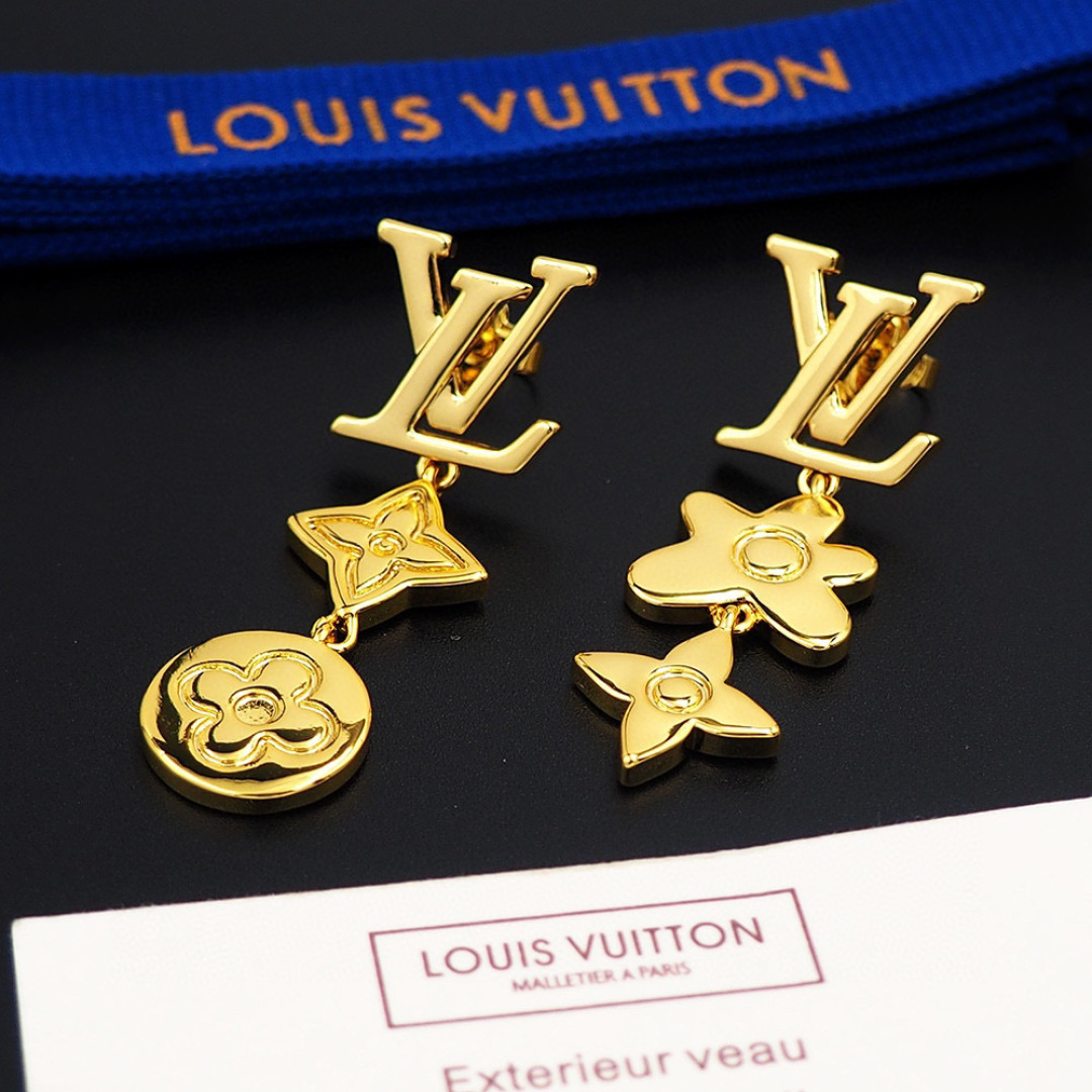 LV原單仿製金色Logo多元素吊墜耳環｜歐美奢侈品精品推薦