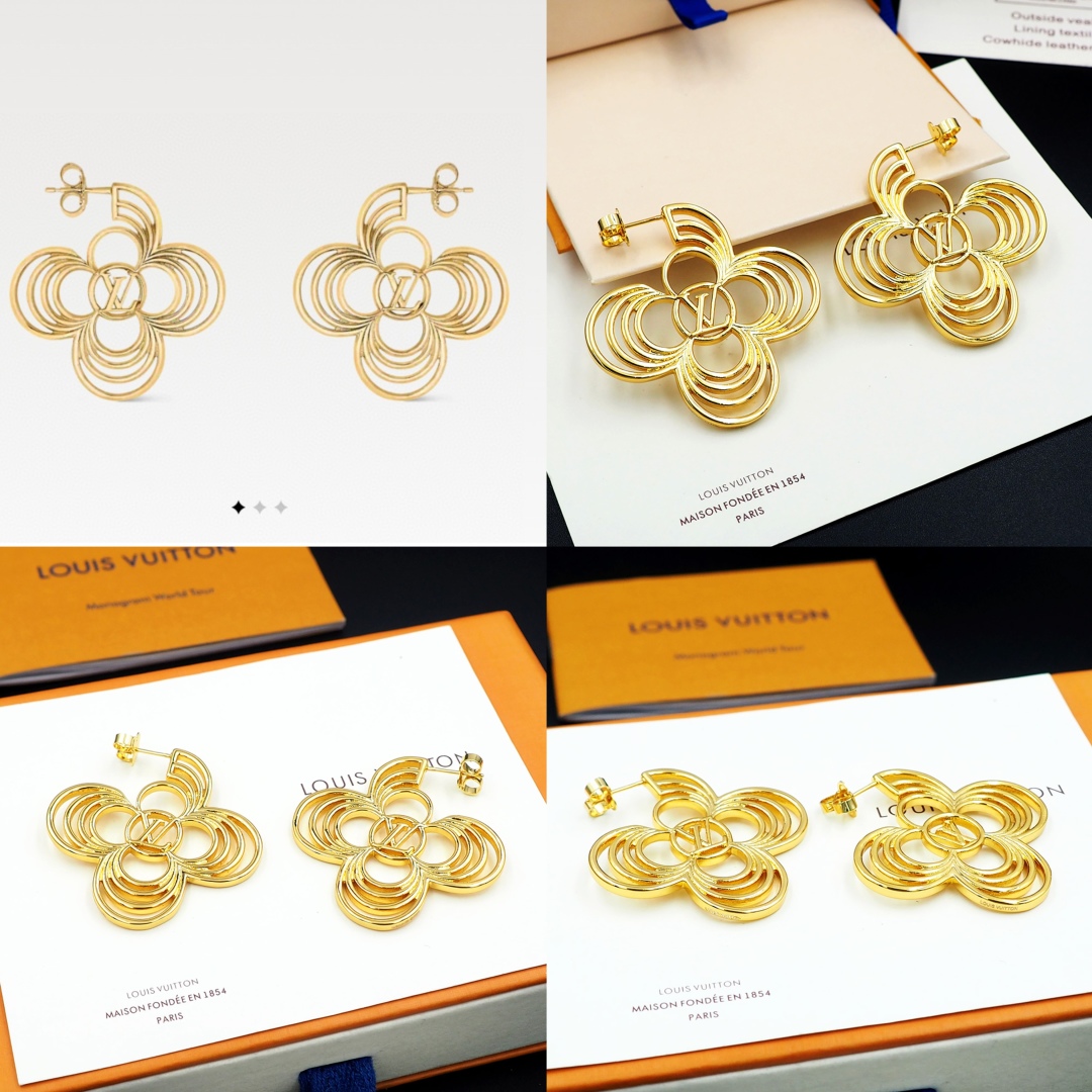 LV 原版四葉花瓣鏤空耳環 金色精品飾品｜歐美奢侈品精品推薦