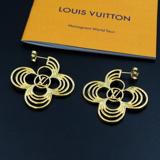 LV 原版四葉花瓣鏤空耳環 金色精品飾品