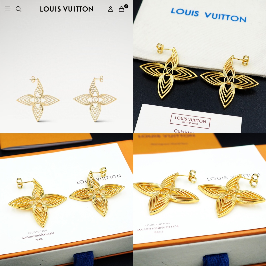 LV 原版四葉星型花瓣鏤空耳環 金色精品飾｜歐美奢侈品精品推薦