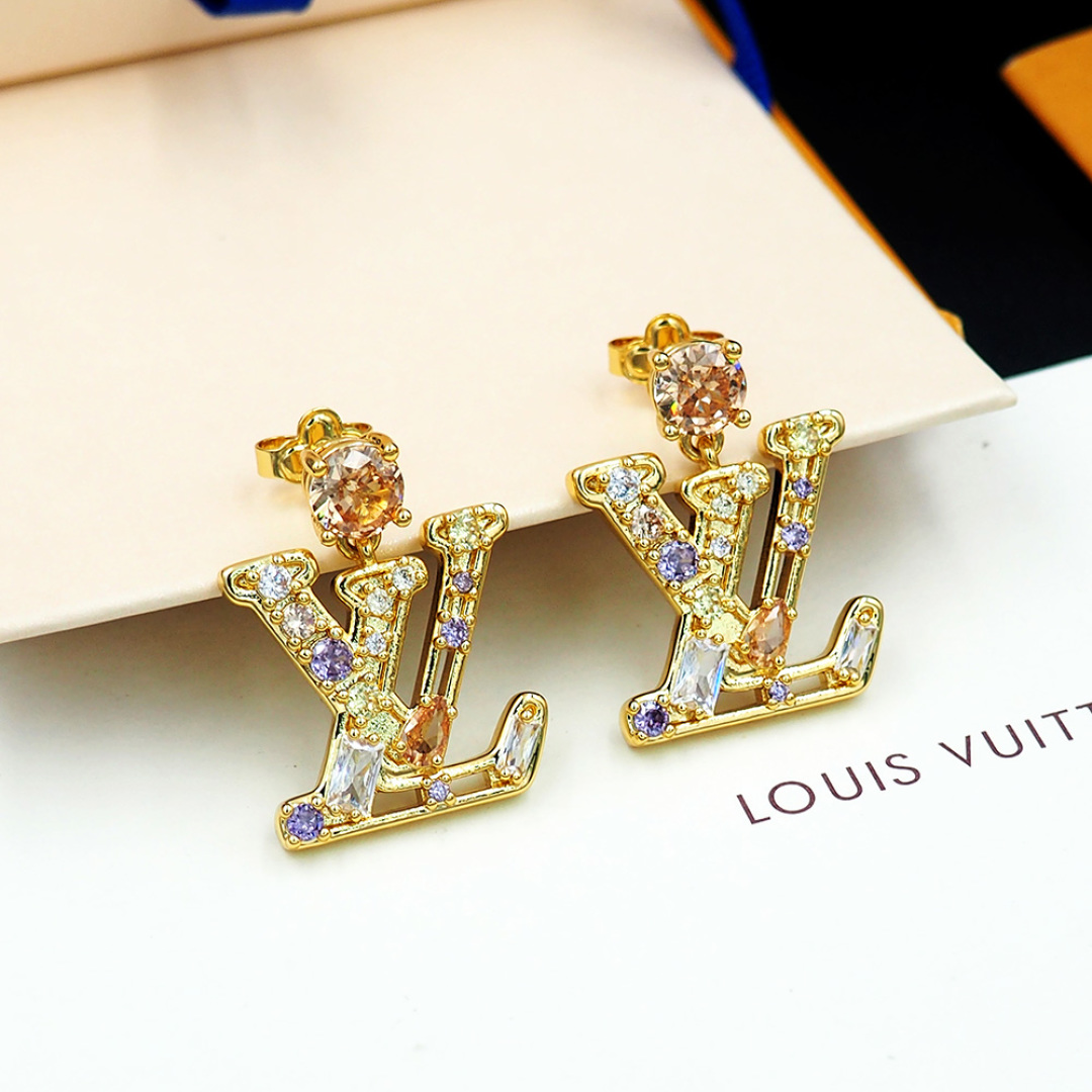 LV原單女士耳環 經典字母設計 彩鑽點綴 高雅百搭單品｜歐美奢侈品精品推薦