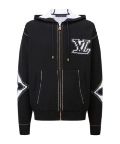 LV原單男款連帽外套拼接LOGO黑白撞色設計街頭風格