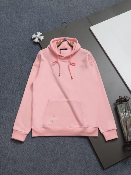 LV高仿女款連帽衛衣粉色刺繡設計海鷗元素休閒簡約風