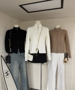 LV高仿女士黑色立領針織外套拉鏈修身款