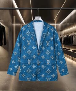 LV 原單男士西裝外套 藍色Monogram印花 商務與休閒兼具