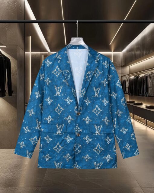 LV 原單男士西裝外套 藍色Monogram印花 商務與休閒兼具