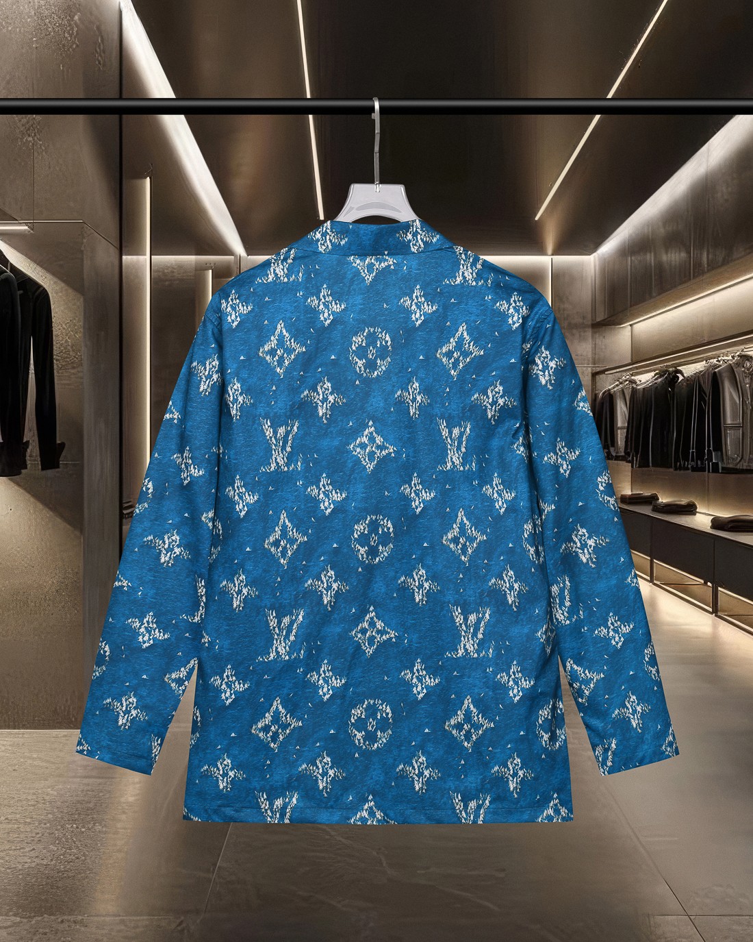 LV 原單男士西裝外套 藍色Monogram印花 商務與休閒兼具｜歐美奢侈品精品推薦