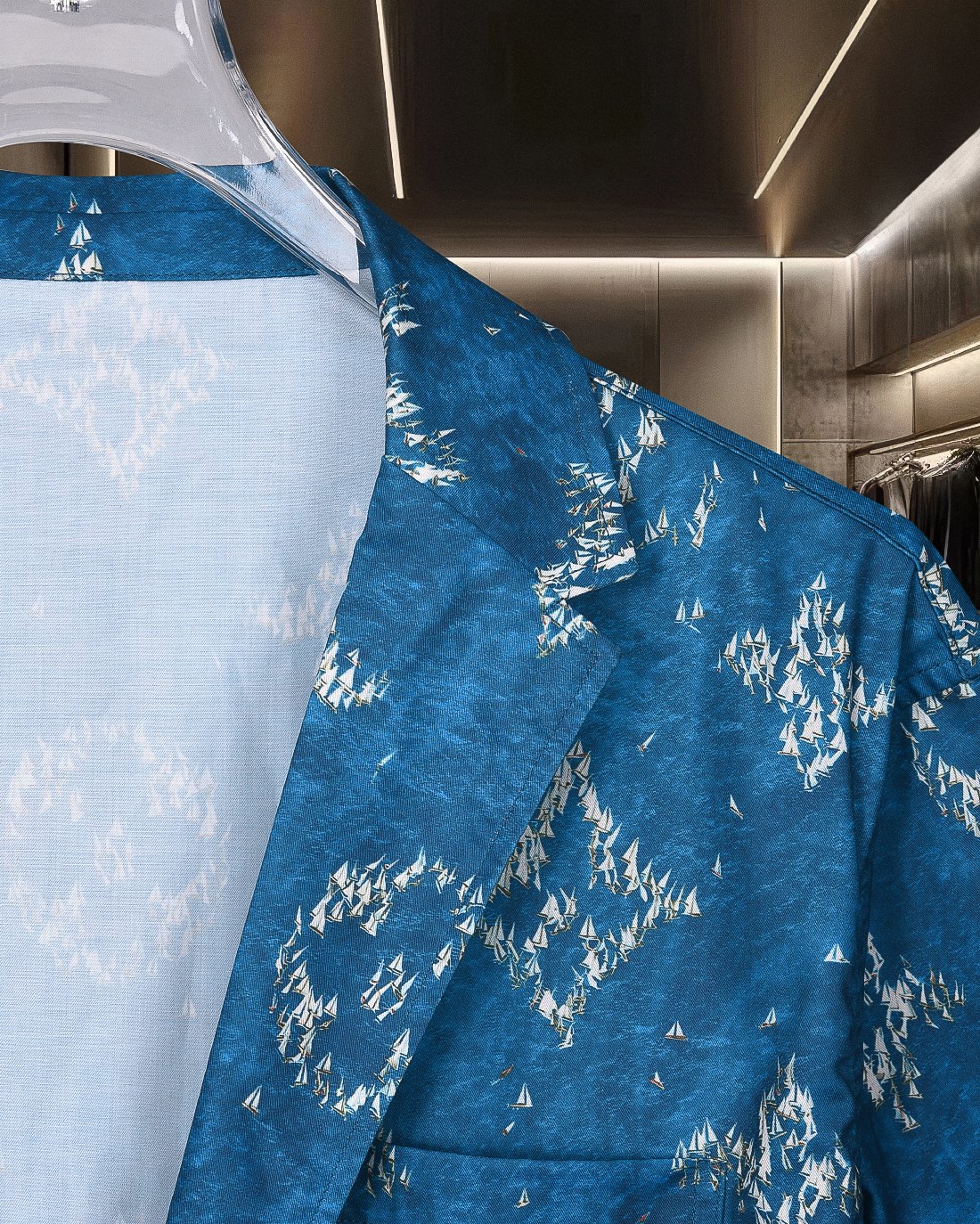 LV 原單男士西裝外套 藍色Monogram印花 商務與休閒兼具｜歐美奢侈品精品推薦