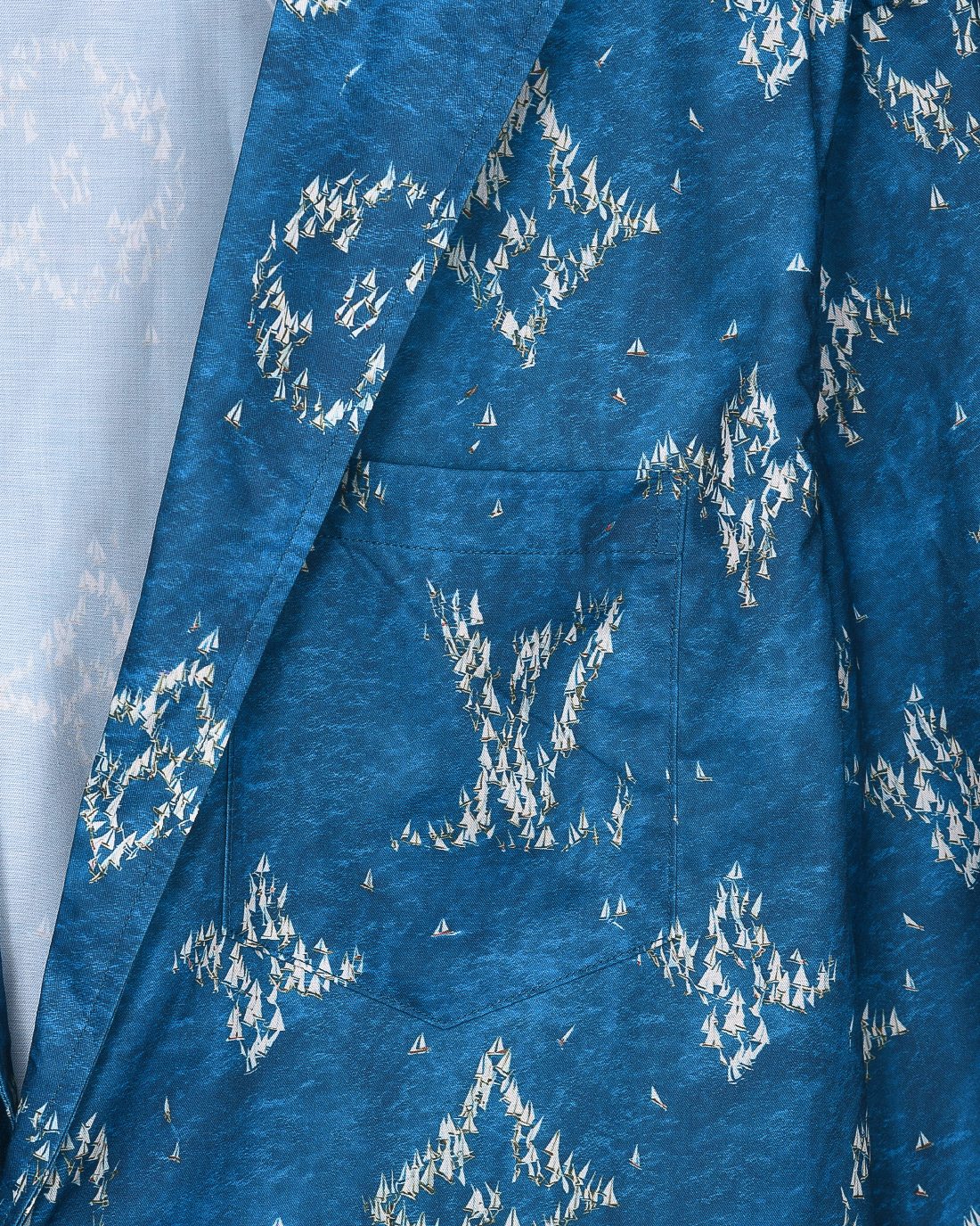 LV 原單男士西裝外套 藍色Monogram印花 商務與休閒兼具｜歐美奢侈品精品推薦