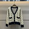 LV 原單女士針織外套奶白黑邊Monogram經典V領開襟款｜歐美奢侈品精品推薦