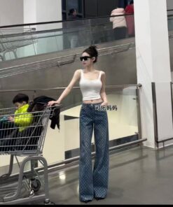 LV高仿女士牛仔褲喇叭褲寬鬆版型經典老花