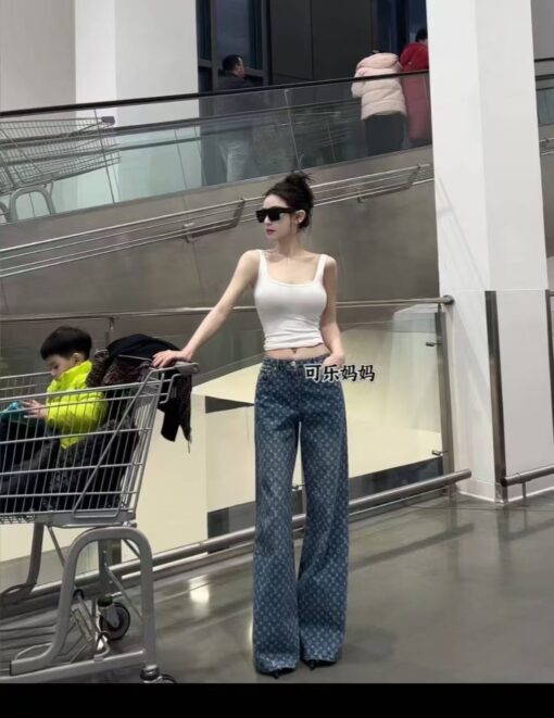 LV高仿女士牛仔褲喇叭褲寬鬆版型經典老花