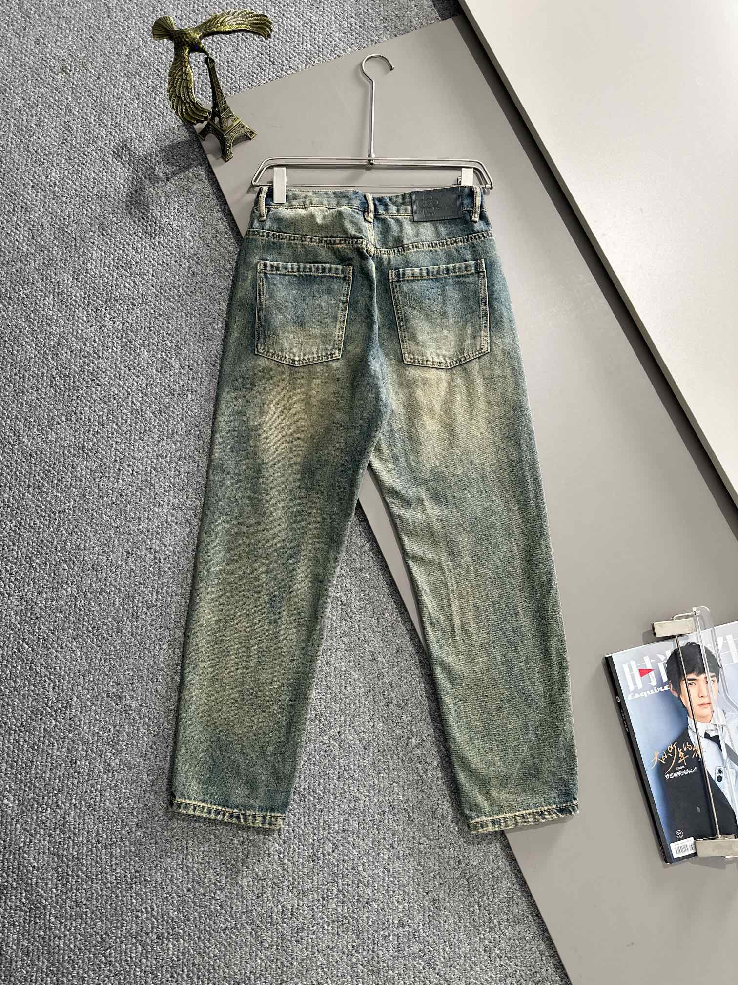 LV 高仿男士牛仔褲拼接做舊設計潮流復古款｜歐美奢侈品精品推薦