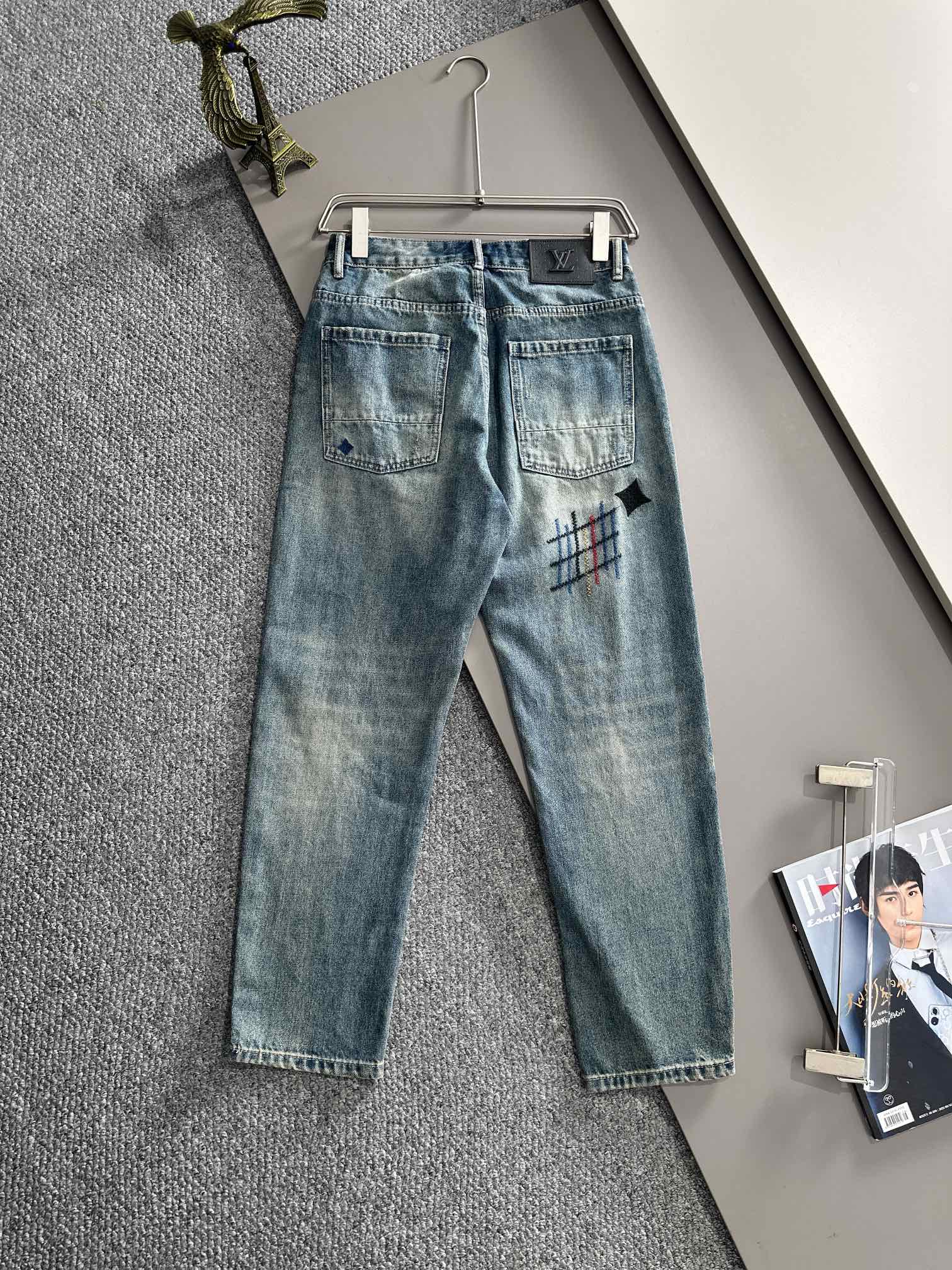 LV A貨男士牛仔褲彩色刺繡做舊街頭潮流款｜歐美奢侈品精品推薦