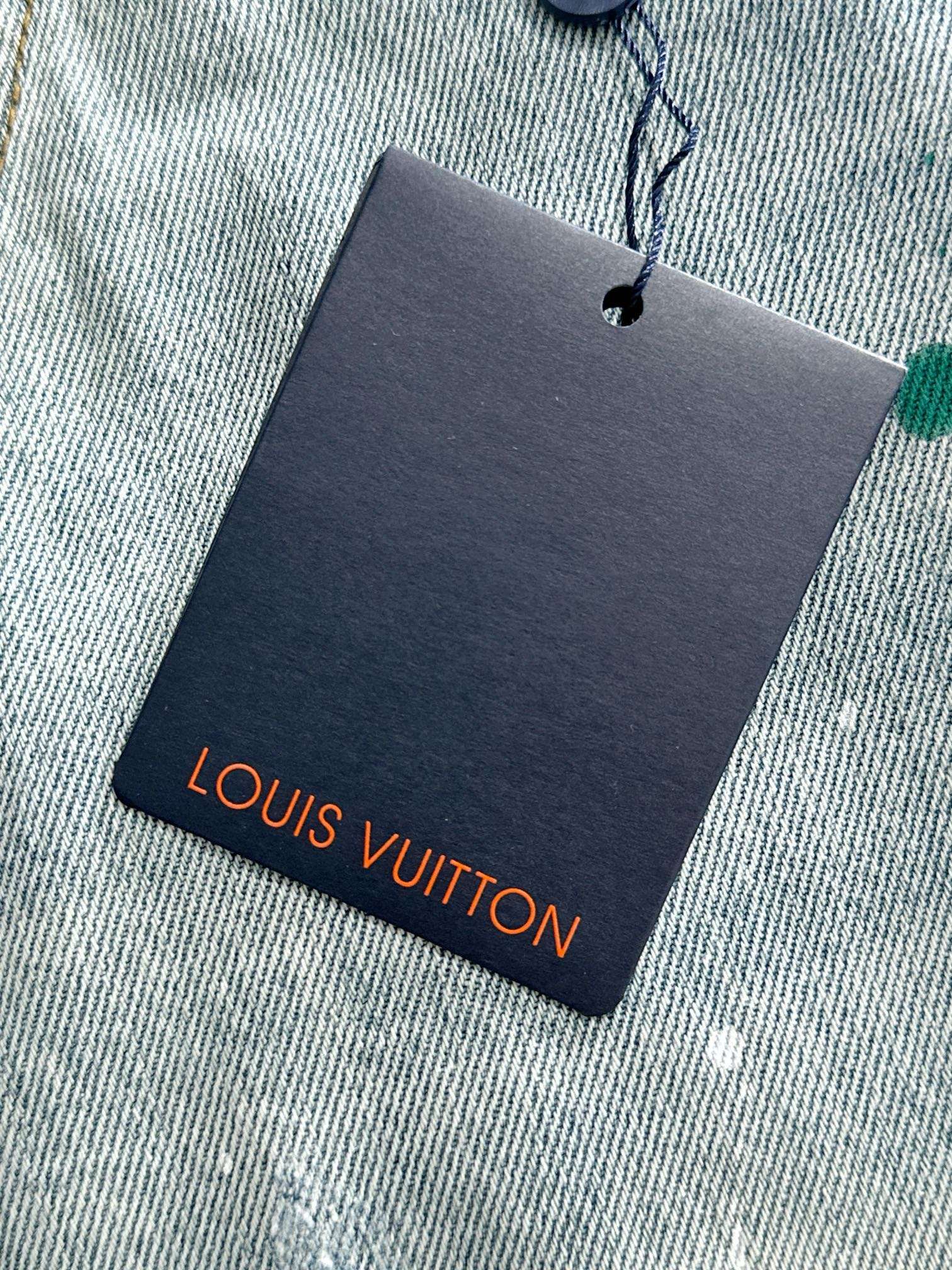LV 高仿男士牛仔褲淺色手工潑漆設計潮流百搭款｜歐美奢侈品精品推薦