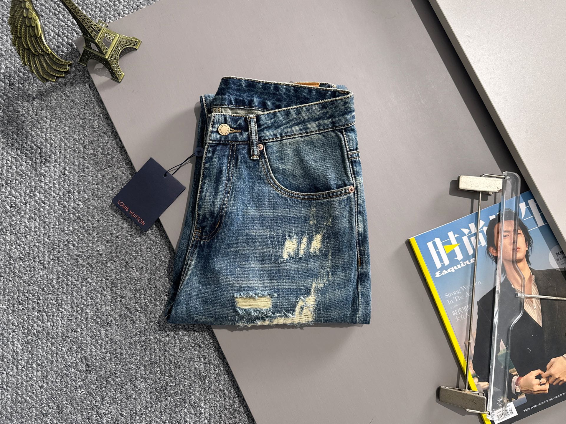 LV 高仿男士牛仔褲重工破壞彩線街頭潮流款｜歐美奢侈品精品推薦