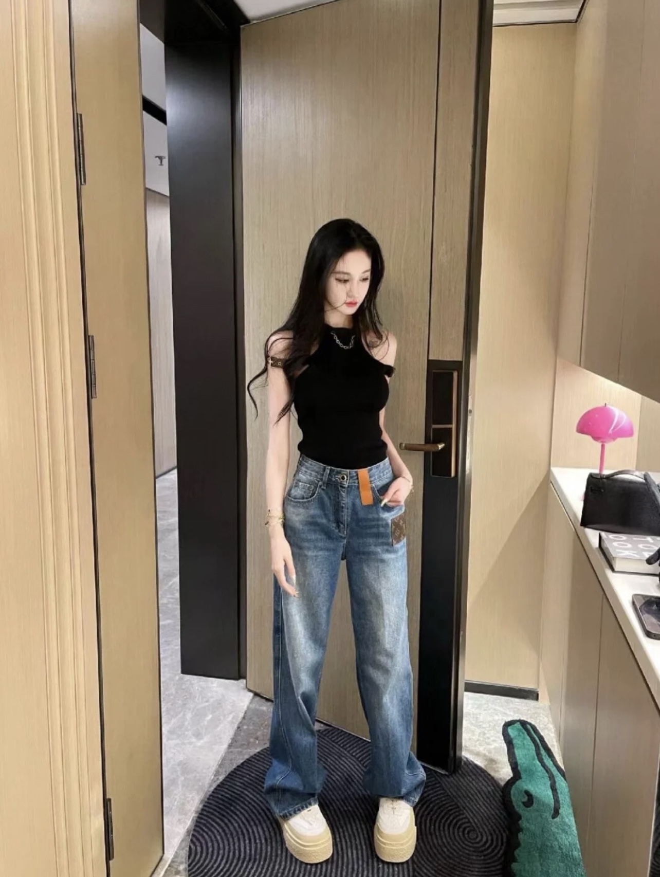 LV 一比一牛仔寬褲 拼接設計 時尚休閒風｜歐美奢侈品精品推薦