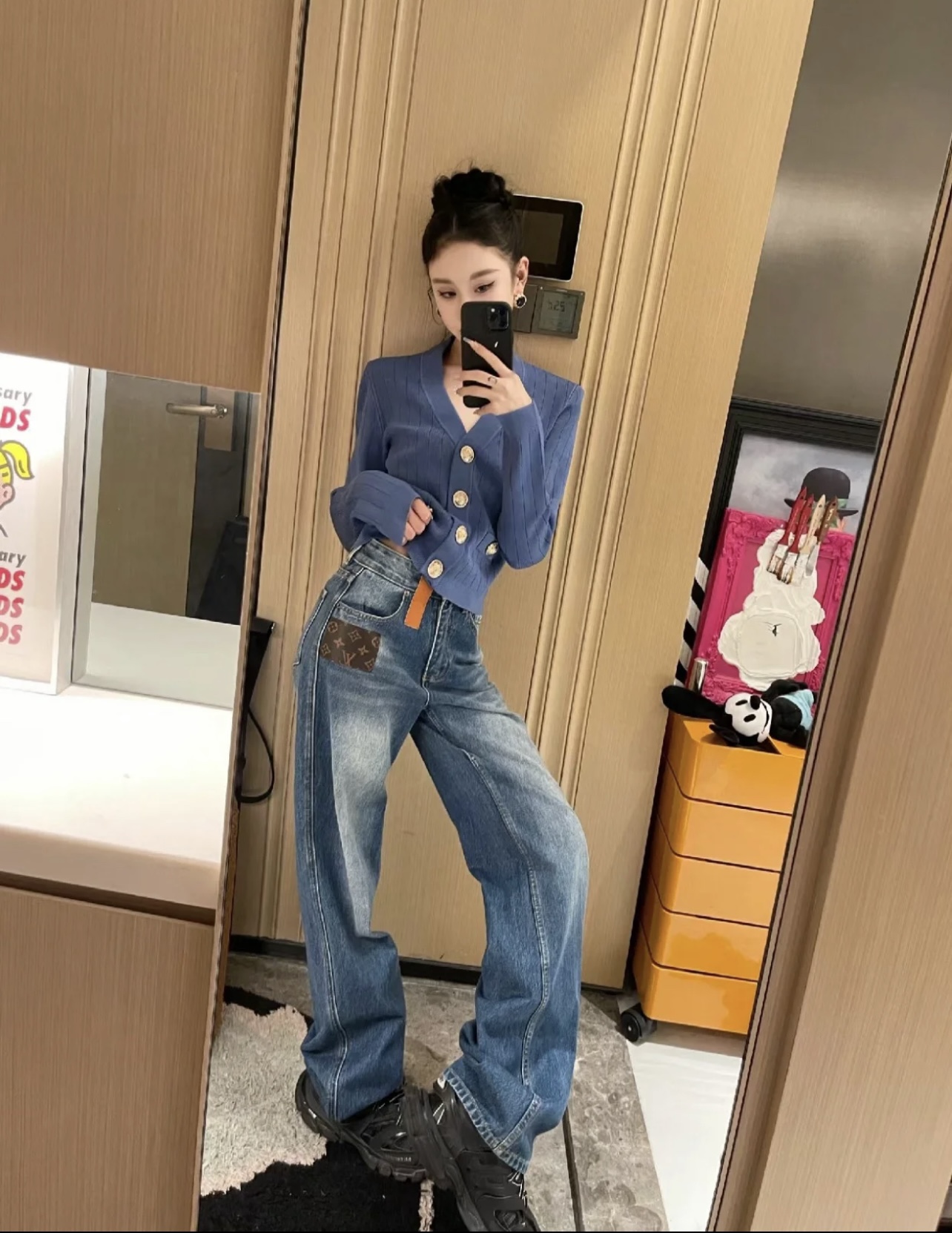 LV 一比一牛仔寬褲 拼接設計 時尚休閒風｜歐美奢侈品精品推薦