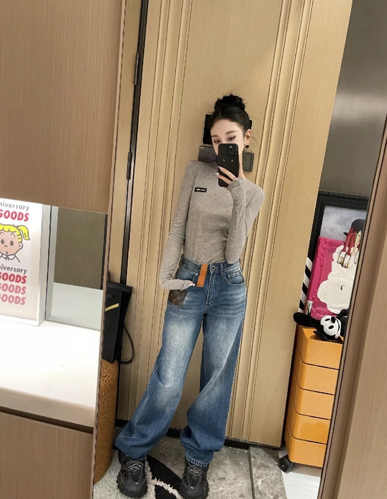 LV 一比一牛仔寬褲 拼接設計 時尚休閒風｜歐美奢侈品精品推薦